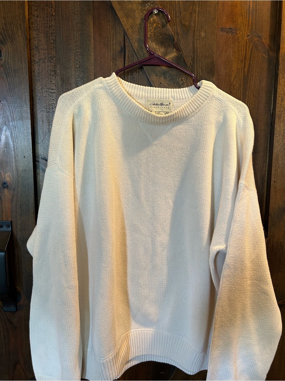 100% cotton Eddie Bauer Cream Crewneck Sweater size L Men's
